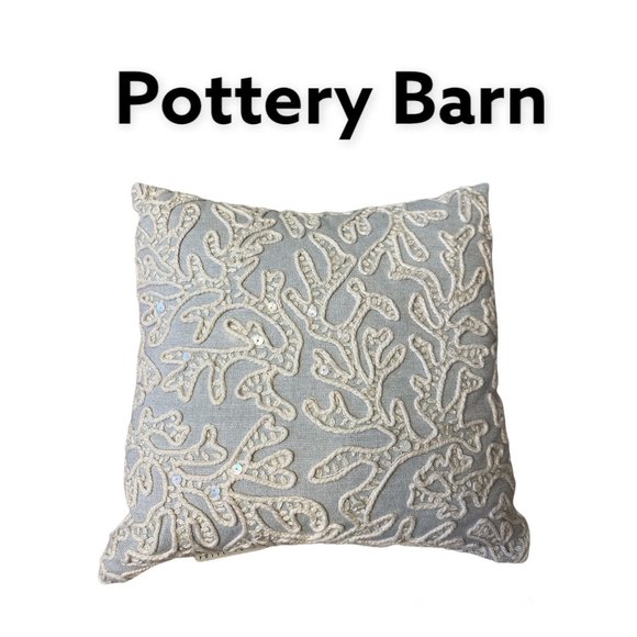 Pottery Barn Other - Pottery Barn Gray Coral Sequin Pillow 12 x 12